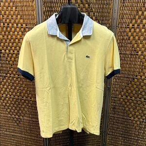 1641 Lacoste Polo Shirt in Yellow with Grey Collar Blue Trim Size 5 Large?